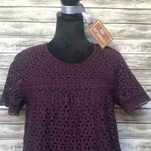 J. Crew lined cotton Purple eyelet & lace blouse